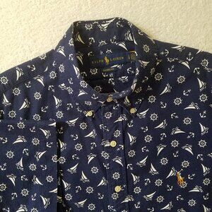 Polo Ralph Lauren Classic Fit Men's Large Sailboats Anchors Button Up Shirt